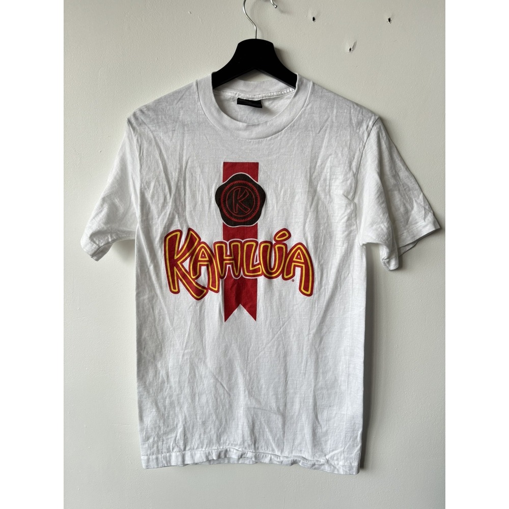 Vintage Kahlua Shirt‎ XS White Graphic Promo Tee Touch of Gold 90s Bar Alcohol